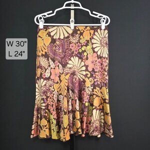 Trina Turk Silk Blend Skirt Womens 6 Brown Floral Psychedelic Mermaid Midi Floun